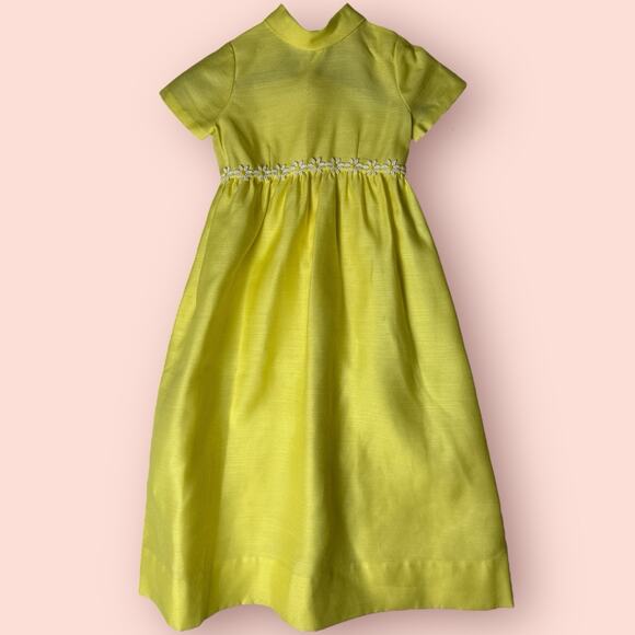 Vtg Yellow Baby Dress 2T Toddler Long Pleat Daisy Summer Heirloom Gown Handmade - Picture 1 of 3